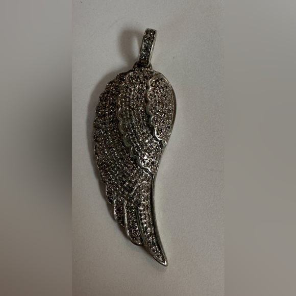 925 Sterling Silver and Genuine Diamond Pave Wing Charm - Picture 3 of 6